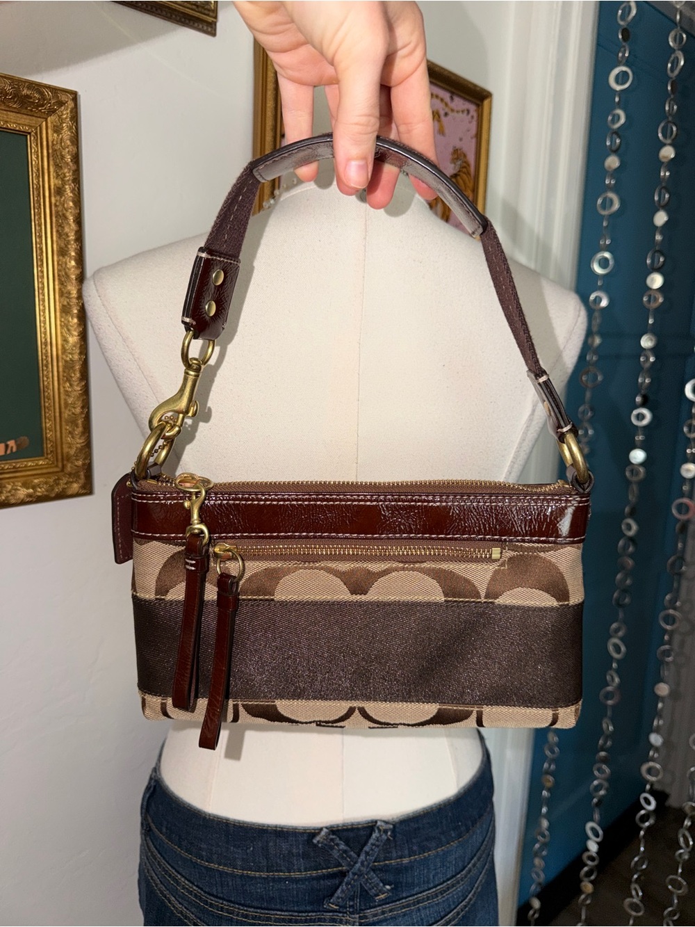 Vintage Y2K Coach Signature Brown Canvas and Leather Shoulder Bag